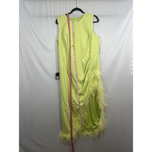 NWD IEENA Mac Duggal [ 16 ] 111626 Feather Sleeveless Faux Wrap Dress Lime Green - Picture 8 of 16